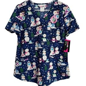 Scrubstar Stretch Snowman Winter Scrub Top Size Small